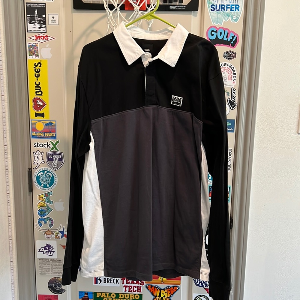 Black, Grey, and White Vans Longsleeve Polo